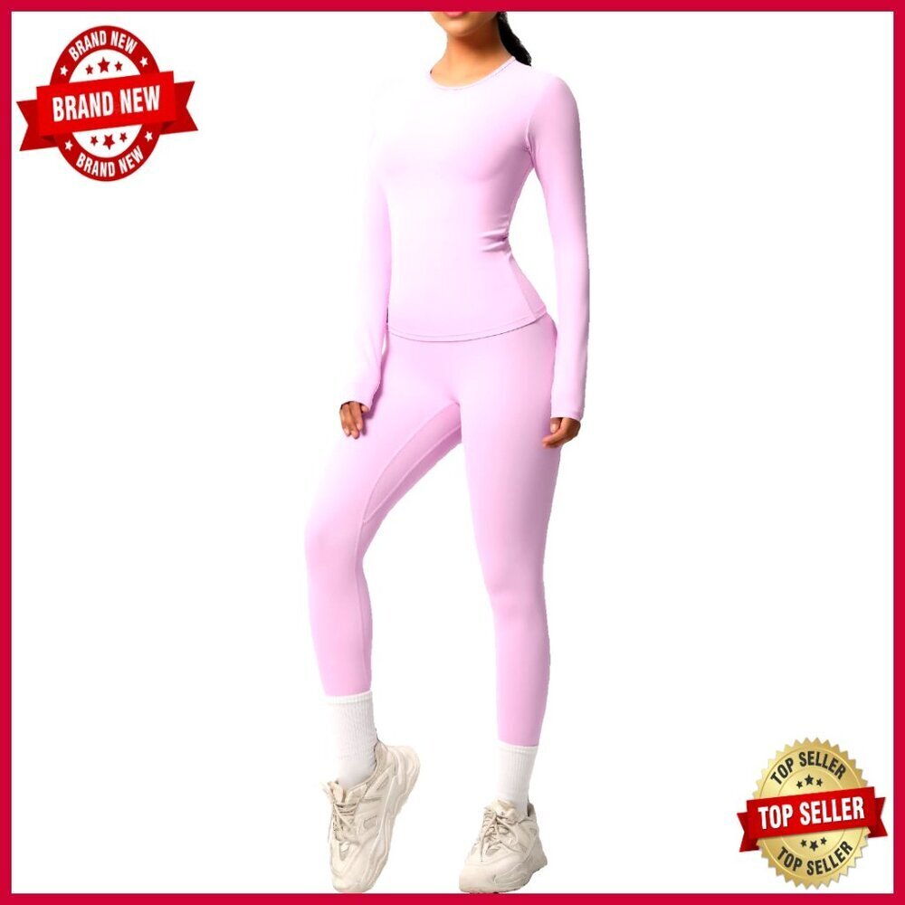Women's Workout Set Long Sleeve Top High Waisted Leggings Athletic